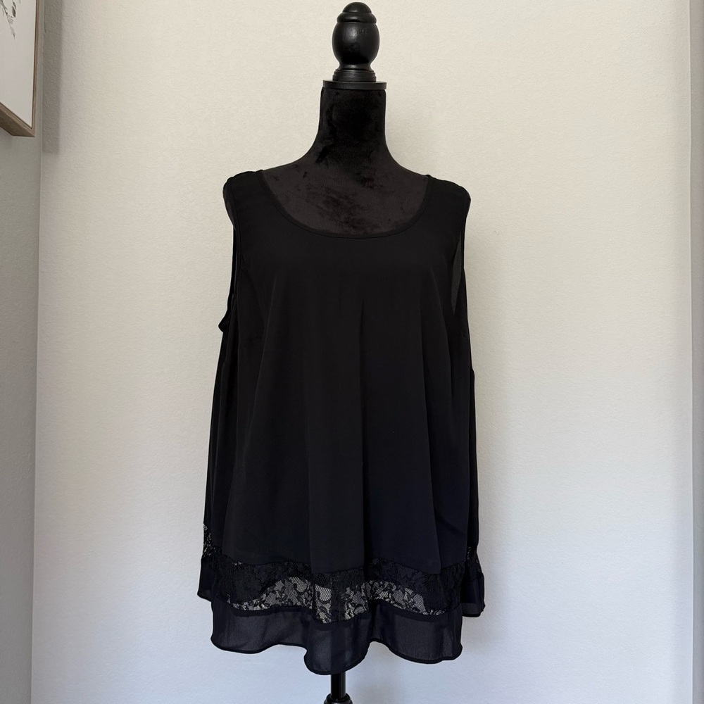 Worthington Woman Black Lace Trimmed Black Tank Top size 1X